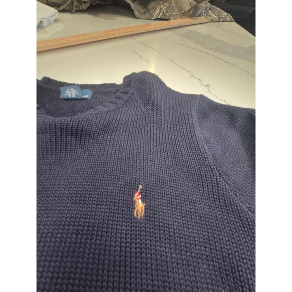 Polo Ralph Lauren Mens XL Navy Blue Cotton‎ Knit Crewneck Sweater Pony Logo - Picture 2 of 11